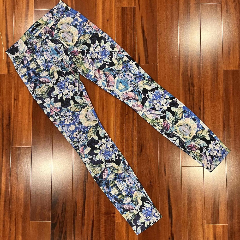 7 For All Mankind Floral Print Pants Floral Pattern Full Length Skinny Jeans 24‎